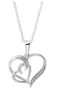 XP-838 Sterling Silver .065PTS Diamond Double Heart Necklace