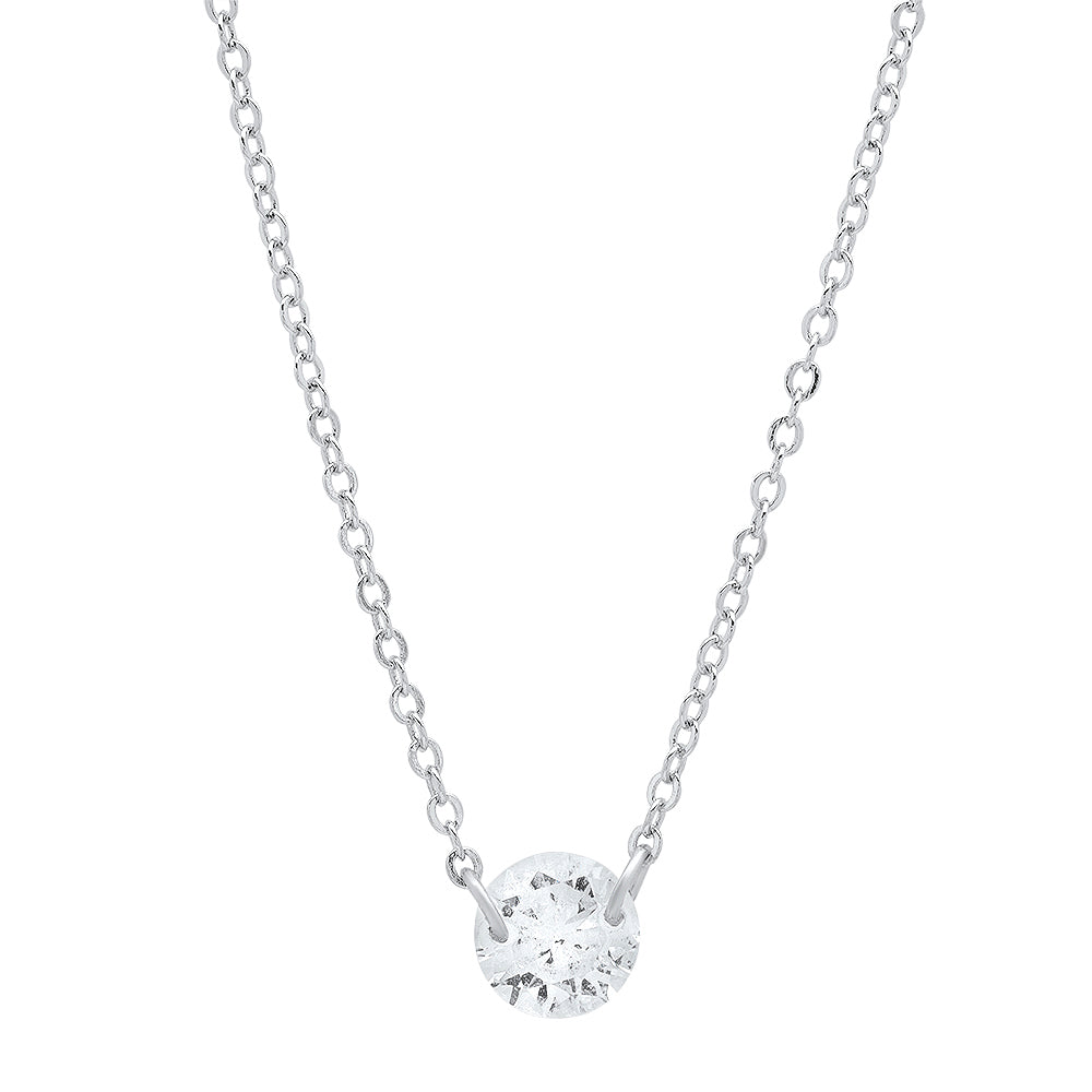 Sterling Silver 6mm Pierced Cubic Zirconia Necklace