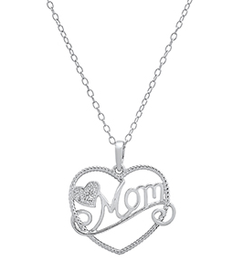 XP-951-SS Sterling Silver 3 Diamond Mom Heart Necklace