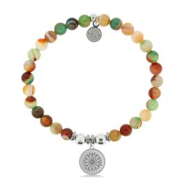 Multi Agate Charity Beaded Bracelet With Sunflower Charm