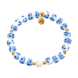 Blue Painted Porcelain Beaded Bracelet