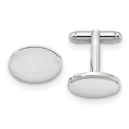 Silver-Tone Polished Oval Engravable Cuff Links