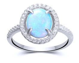 Sterling Silver Oval Opal Cubic Zirconium Halo Ring