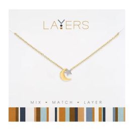 Layers Gold Tone Moon & Star Necklace 
