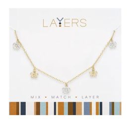 Layers Gold Tone Mini Cubic Zirconia Flower Necklace