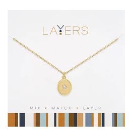 Layers Gold Tone Cubic Zirconia Oval Coin Necklace