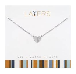 Layers Silver Tone Half Cubic Zirconia Heart Necklace