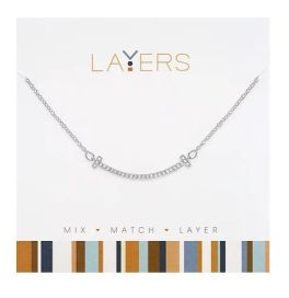 Layers Silver Tone Cubic Zirconia T Bar Necklace 