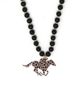 Leopard Derby Horse Necklace - Black