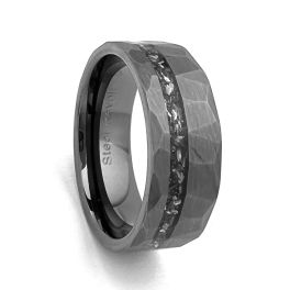 Comfort Fit 8mm Tungsten Carbide Ring With An Inlay Of Meteorite Pieces