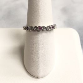 10K White Gold Pink Sapphire & Diamond Stackable Heart Band