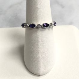 10K White Gold Amethyst & Diamond Stackable Band - February