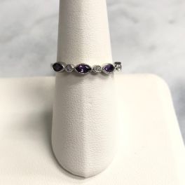 10K White Gold Lab Created Alexandrite & Diamond Stackable Band - June