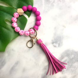 Beaded Silicone Keychain - Hot Pink Tie-Dye