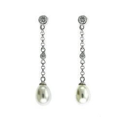 Sterling Silver Pearl & Cubic Zirconia Dangling Earrings