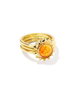 Kendra Scott Sienna Gold Sun Ring Set In Citrus Kyocera Opal - Size 7