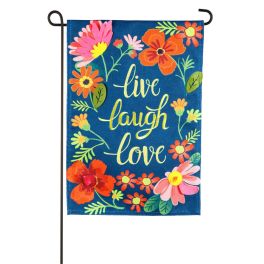 Live Laugh Love Floral Burlap Garden Flag