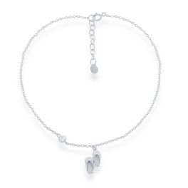 Sterling Silver Double Flip Flop With Single Cubic Zirconia Anklet