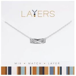 Layers Silver Rectangular CZ Necklace