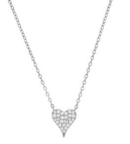 Sterling Silver Pave Cubic Zirconia Hear Necklace