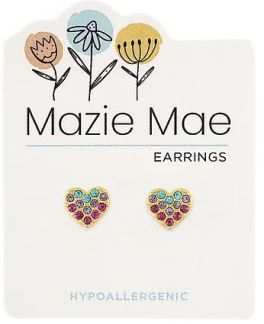 Mazie Mae Gold Multi Color Cubic Zirconia Heart Stud Earrings