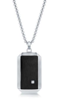 Stainless Steel Black & Silver Dog Tag Necklace - 24"