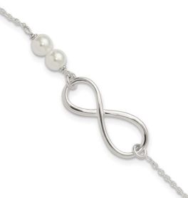 Sterling Silver Pearls and Infinity Sign Bracelet - 8"