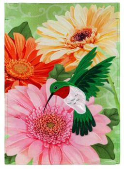 Hummingbird & Daisy Trio Garden Linen Flag