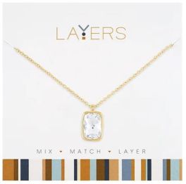 Layers Gold Tone Rectangle Crystal Necklace