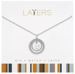 Layers Silver Double Open Circle Pearl Pendant Necklace