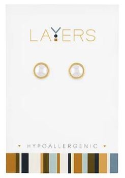 Layers Gold Tone Round Pearl Stud Earrings