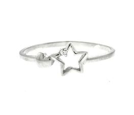 Kids Sterling Silver CZ Heart And Star Ring