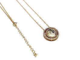 Sterling Silver Engravable Halo Circle CZ Necklace - Gold Plated