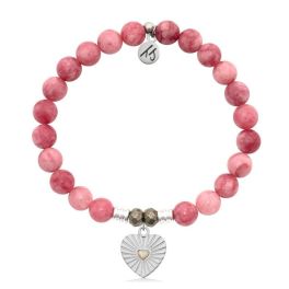 Sterling Silver Heart Opal Pink Jade Beaded Bracelet
