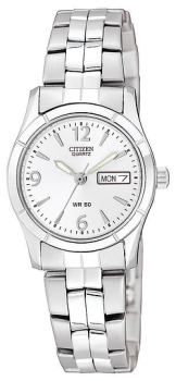 Ladies White Dial Silver Tone Stainless Steel Citizen Quartz Watch