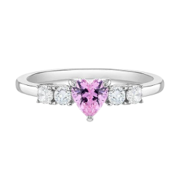 Sterling Silver Pink Heart Kids Solitaire Ring