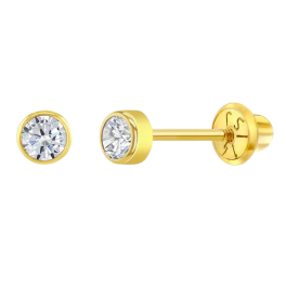 14K Yellow Gold Tiny Cubic Zirconia Birthstone Toddler Earrings - April