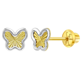 14K Two Tone Butterfly Toddler Earrings