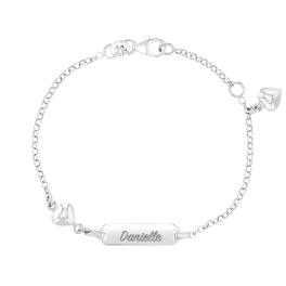 Sterling Silver Puff Hearts Tag ID Girls Bracelet - 5-6"