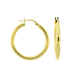 Sterling Silver Gold Tone 3mm Round Hoops - 25mm