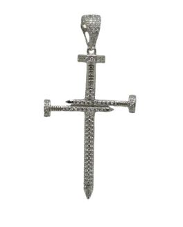 Sterling Silver Nail Cross Pendant With Cubic Zirconia
