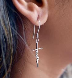 Sterling Silver Faith Dangle Earrings
