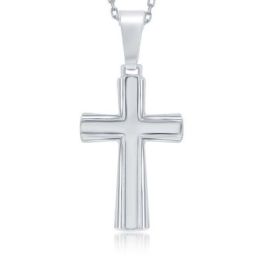 Sterling Silver Lined Designed Cross Pendant