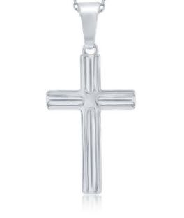 Sterling Silver Lined Cross Pendant