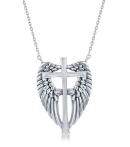 Sterling Silver Angel Wings Cross Necklace