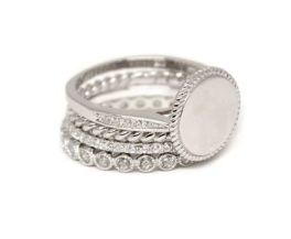 Sterling Silver Plain Face Engravable Stackable Circle Ring With Rope Trim