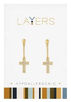 Layers Gold Cubic Zirconia Cross Studded Dangle Earrings