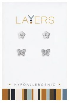 Layers Silver Cubic Zirconia Butterfly Duo Pair Stud Earrings