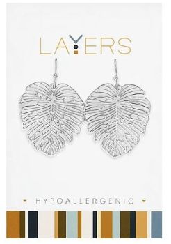 Layers Silver Palm Leaf Dangle Earrings