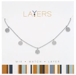 Layers Silver Mini Cubic Zirconia & Plain Disc Necklace